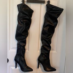 Black Full Over Knee Women’s 4”Heel Dress Boots (23 cm Zip at ankle) Sz 7